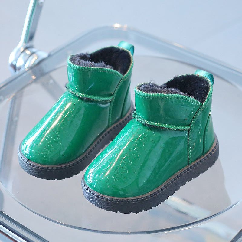 Kids Warm Hard Bottom Shiny Cotton Inside Ankle Boots