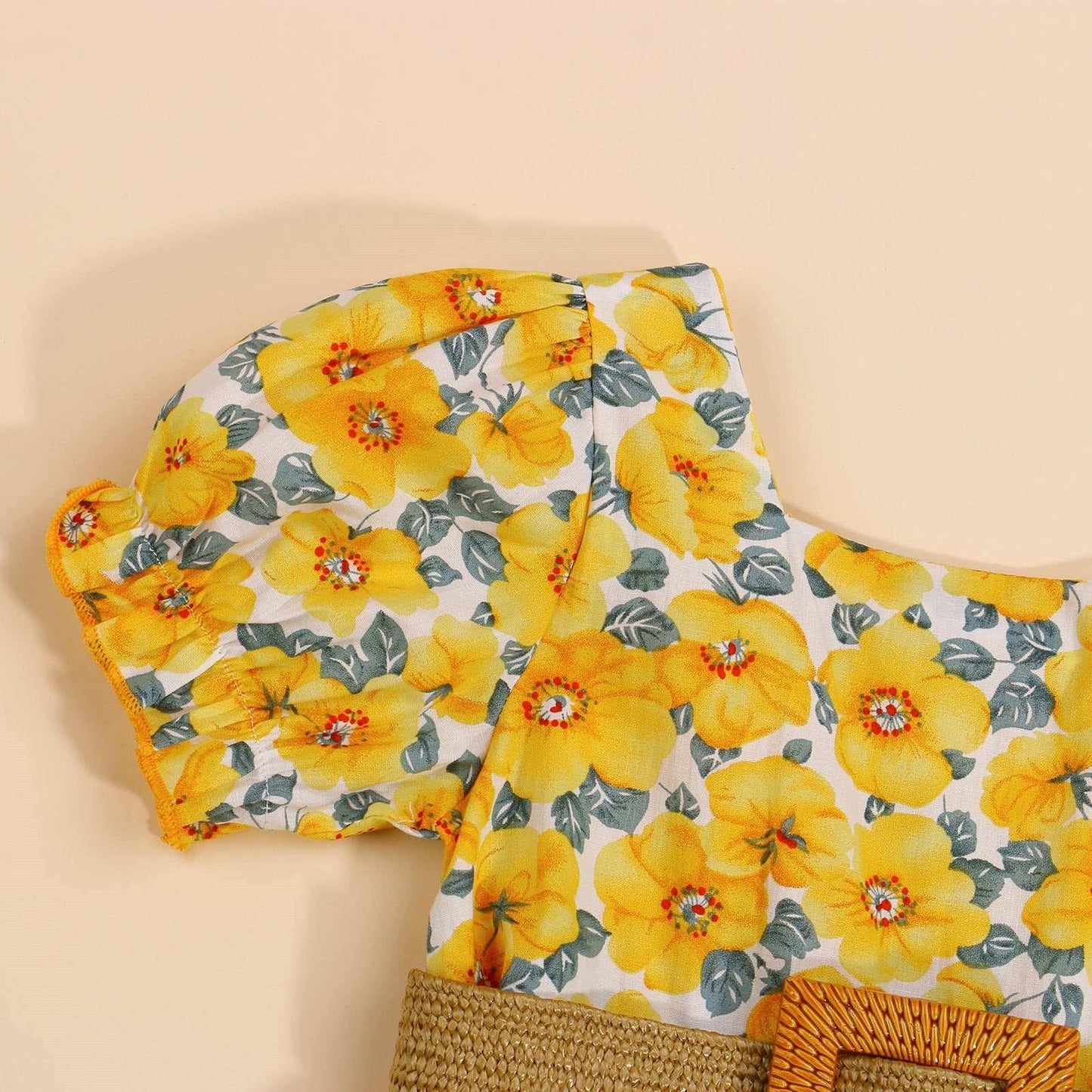 Baby Girls Floral Casual Dress With Mid waist Brown Belt