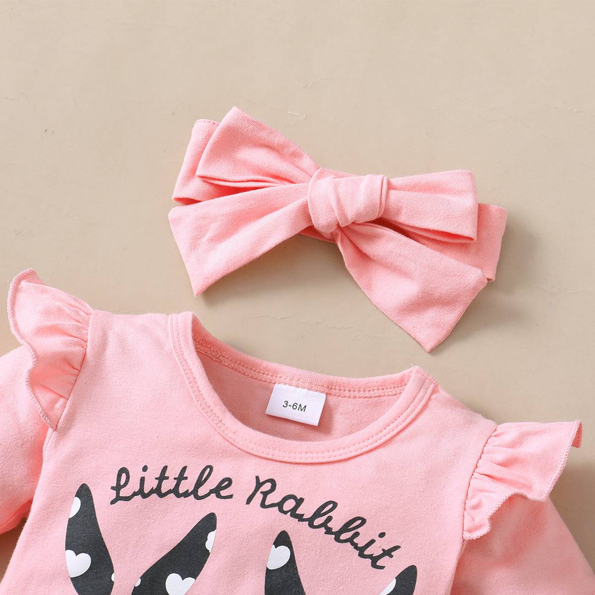Girls Rabbit Printed Short-sleeved Top Polka Dot Shorts with Bow