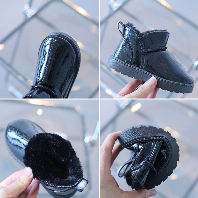 Kids Warm Hard Bottom Shiny Cotton Inside Ankle Boots