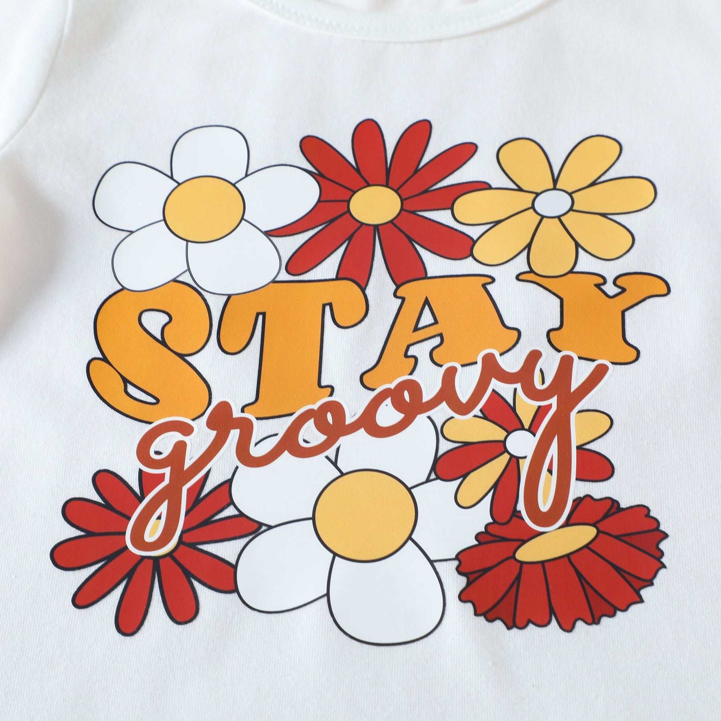 Girls Stay Groovy T-shirt With Floral Bell Bottom Pants