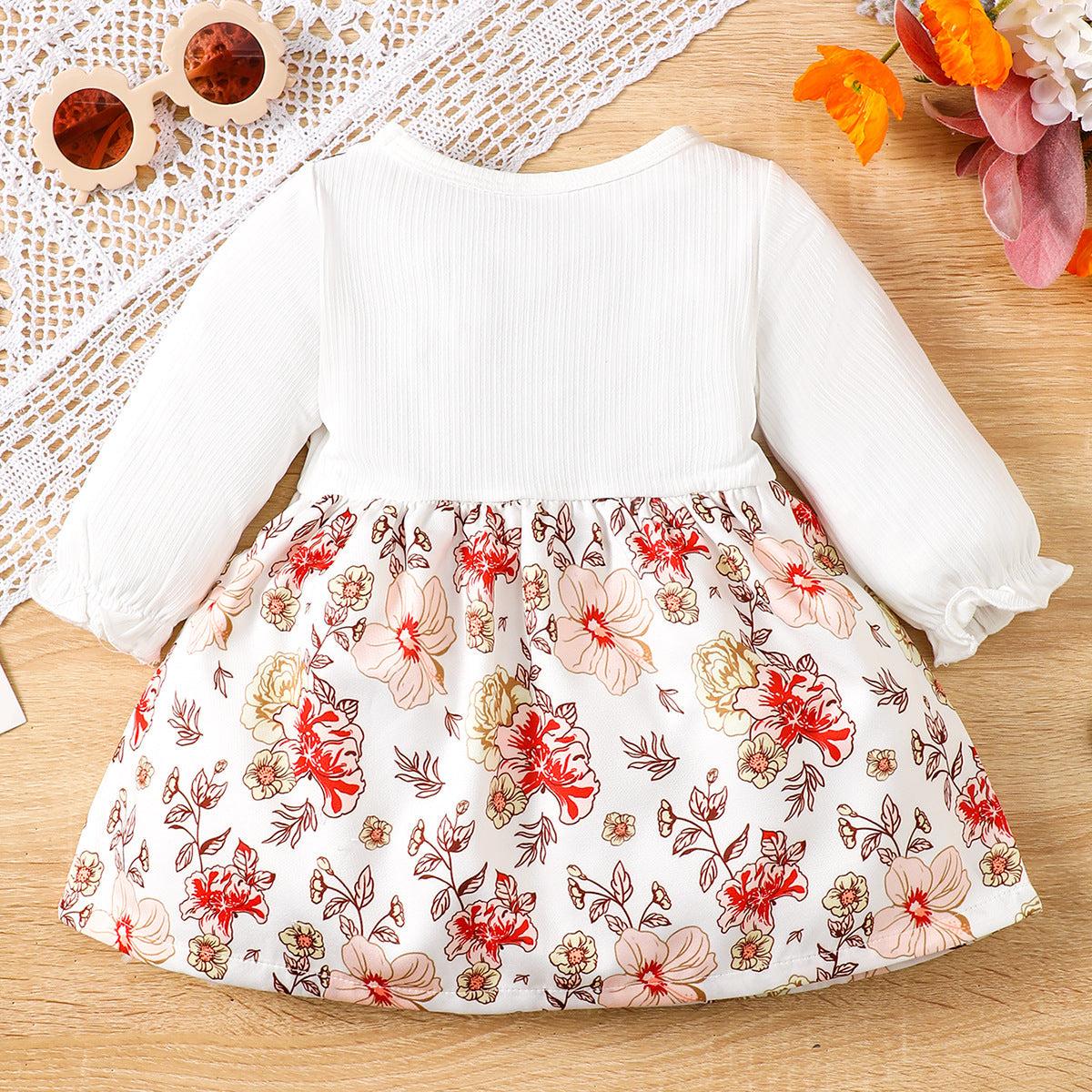 Autumn And Winter Casual Floral Long Sleeve with Bow Dress