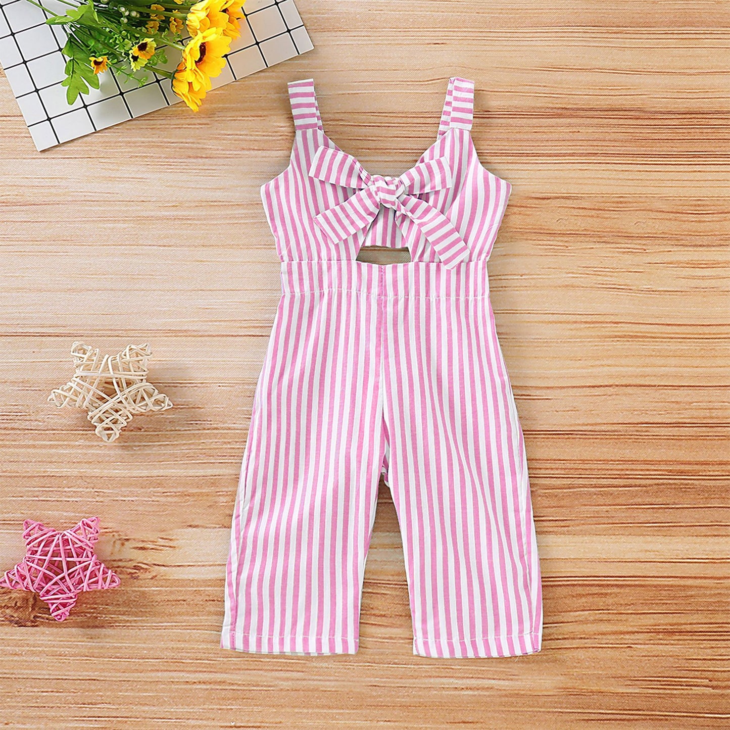 Girl's Striped All Over With Bow Overalls