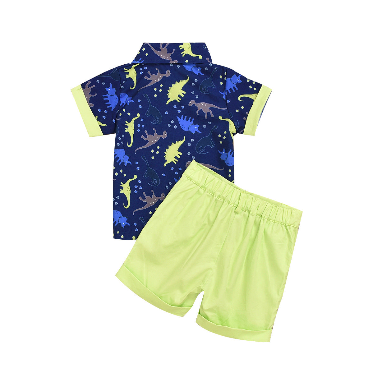 Blue Printed Dinosaur Short-sleeved with Shorts Set