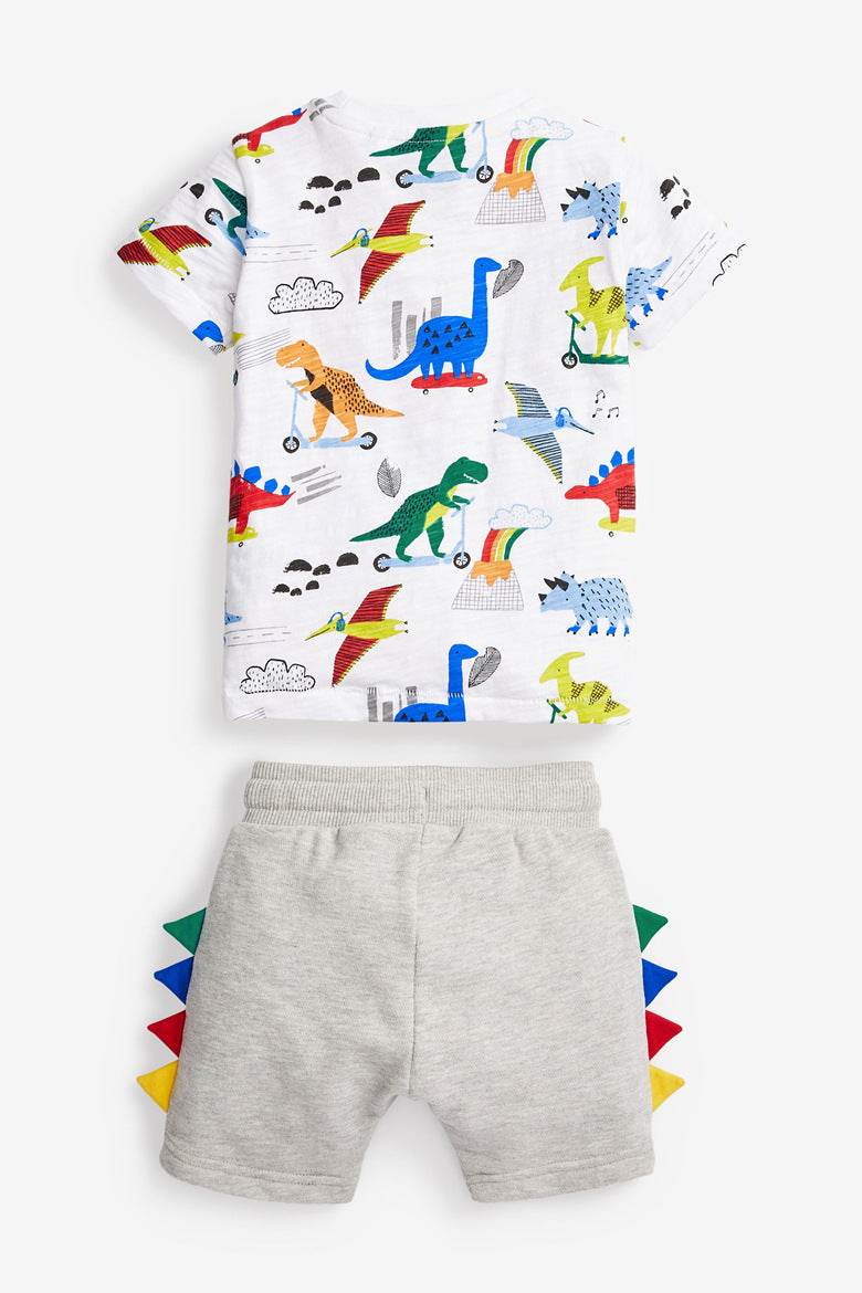 Children's Cartoon Dinosaur Printed Short Sleeve with Shorts