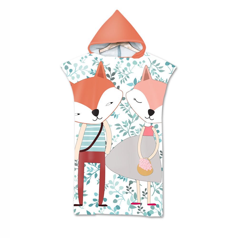 Kids Cartoon Animal Hooded Beach Towel