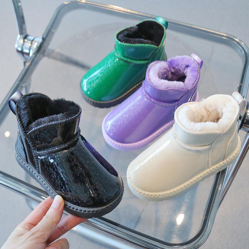 Kids Warm Hard Bottom Shiny Cotton Inside Ankle Boots