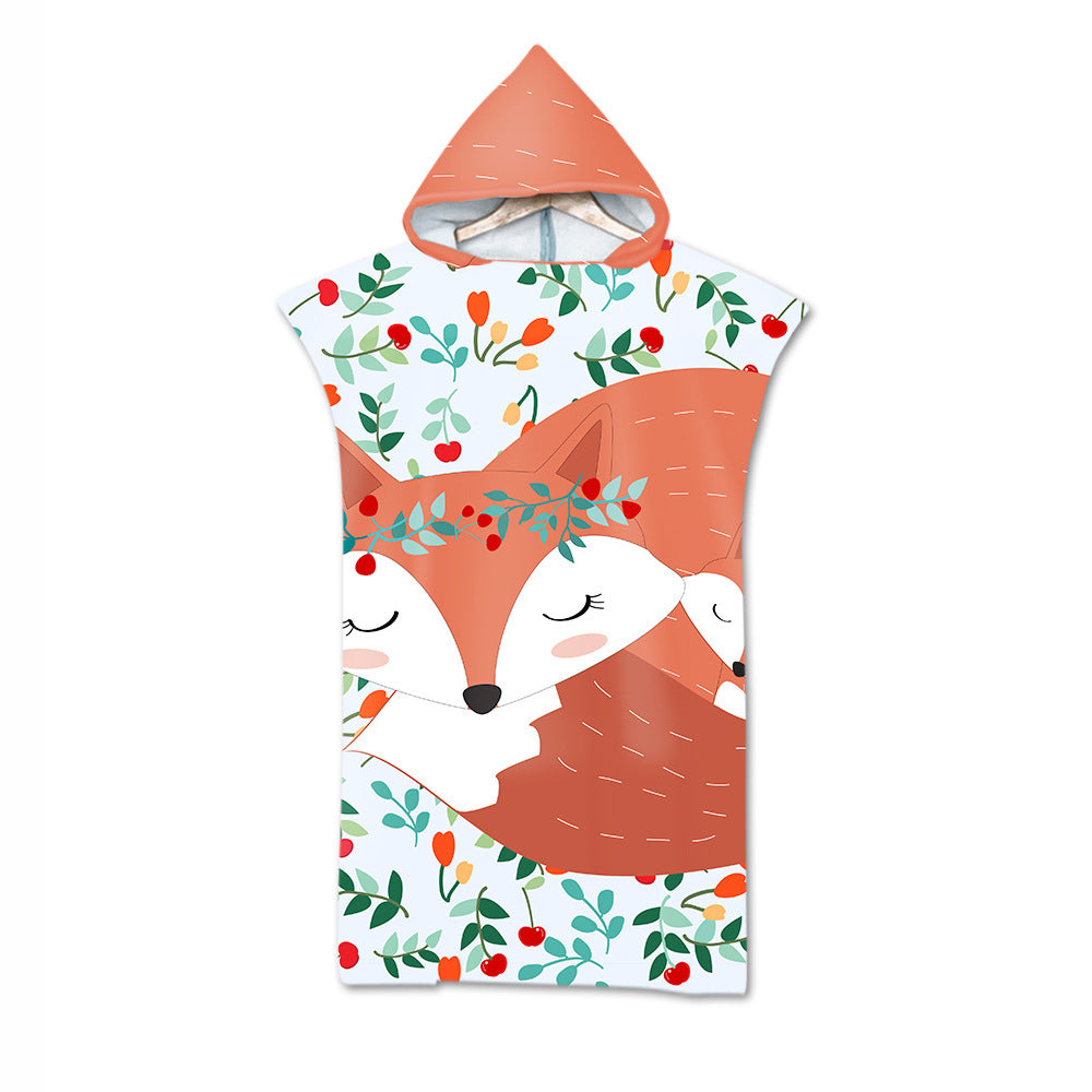 Kids Cartoon Animal Hooded Beach Towel