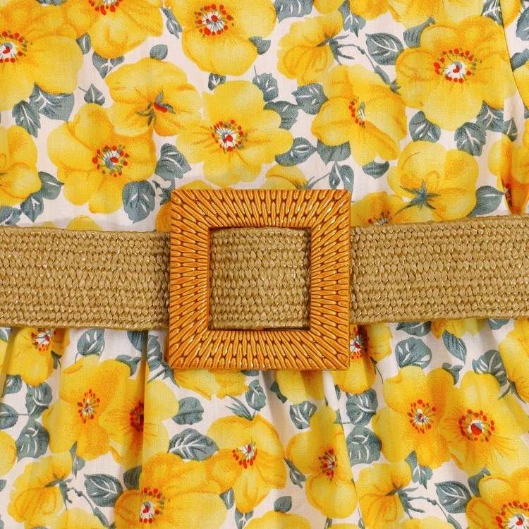 Baby Girls Floral Casual Dress With Mid waist Brown Belt