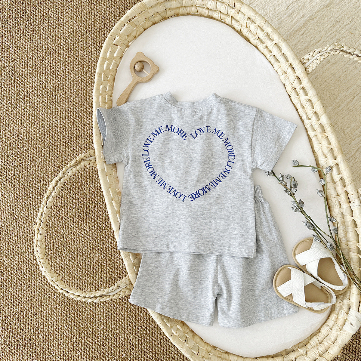 Heart Printing Short Sleeve Style Baby Two Piece Set