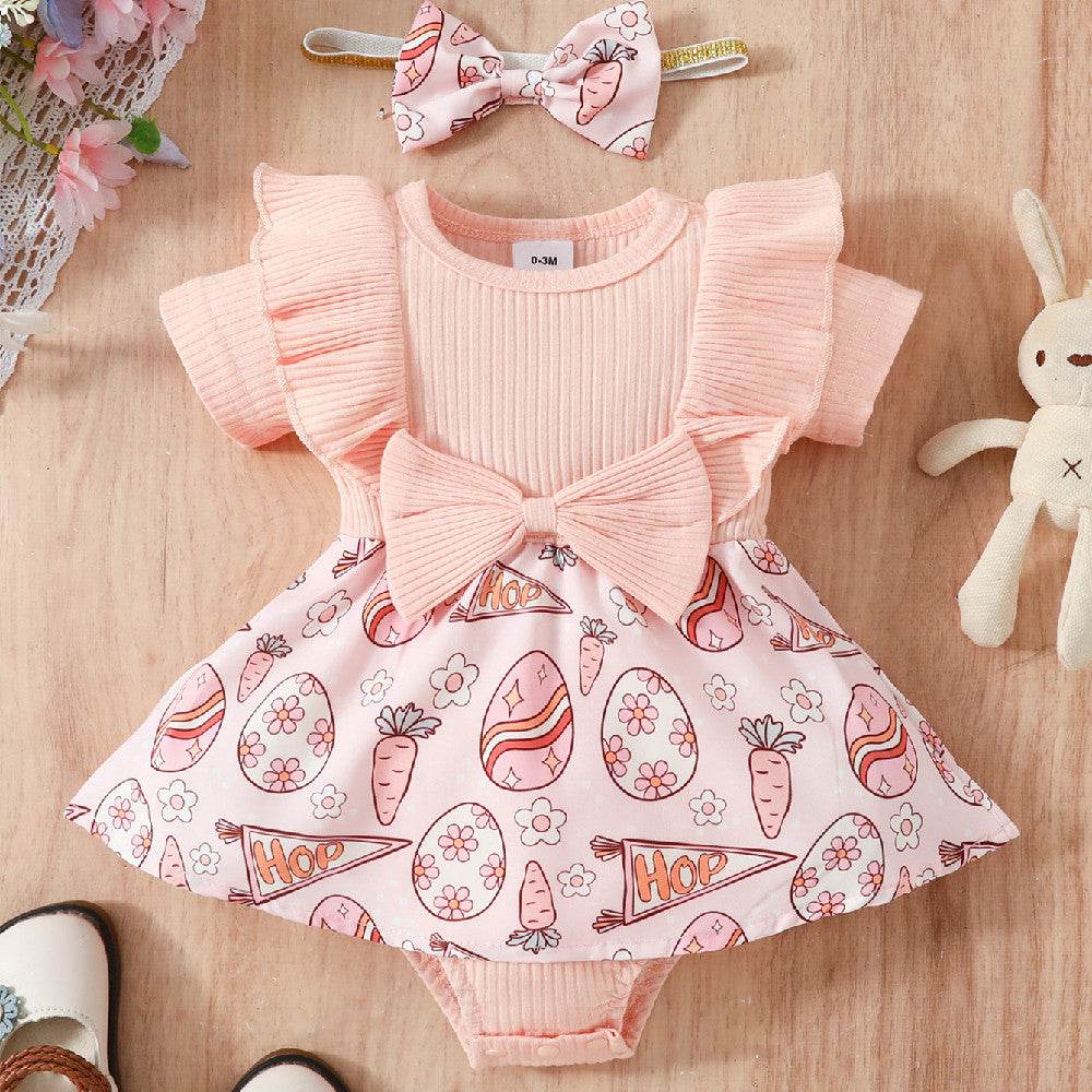 Baby's Easter Floral Egg Triangle Romper Two Piece Set