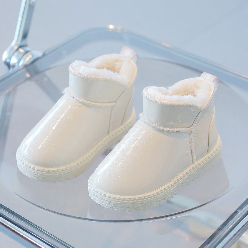 Kids Warm Hard Bottom Shiny Cotton Inside Ankle Boots