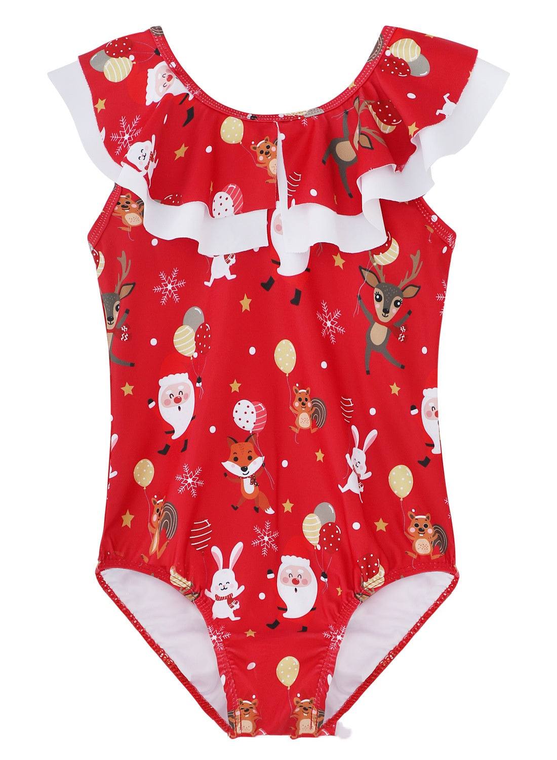 Girls' Christmas Printing Quick-drying One-piece Suit