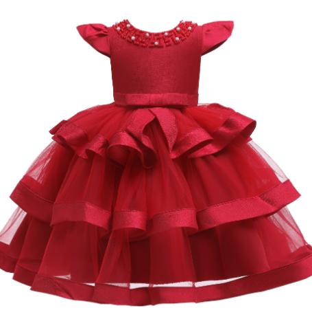 Girls Sequin Embroidered Solid Color Wedding Princess Dresses