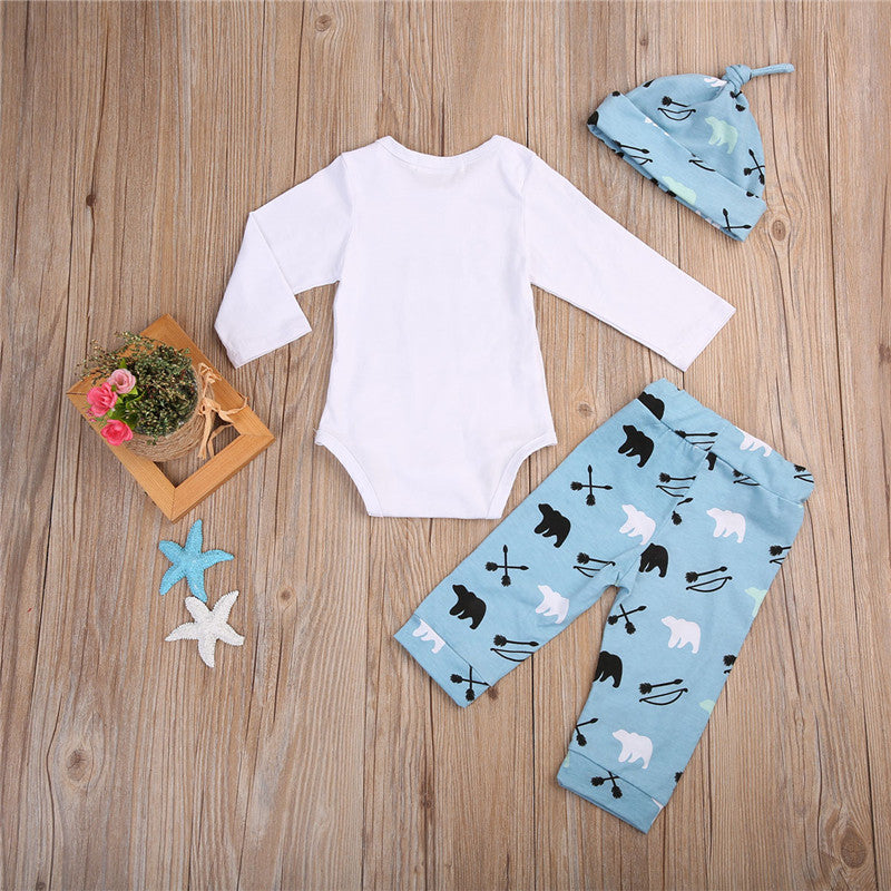 Little Man Fashion Letters Polar Bear Print Pants Set