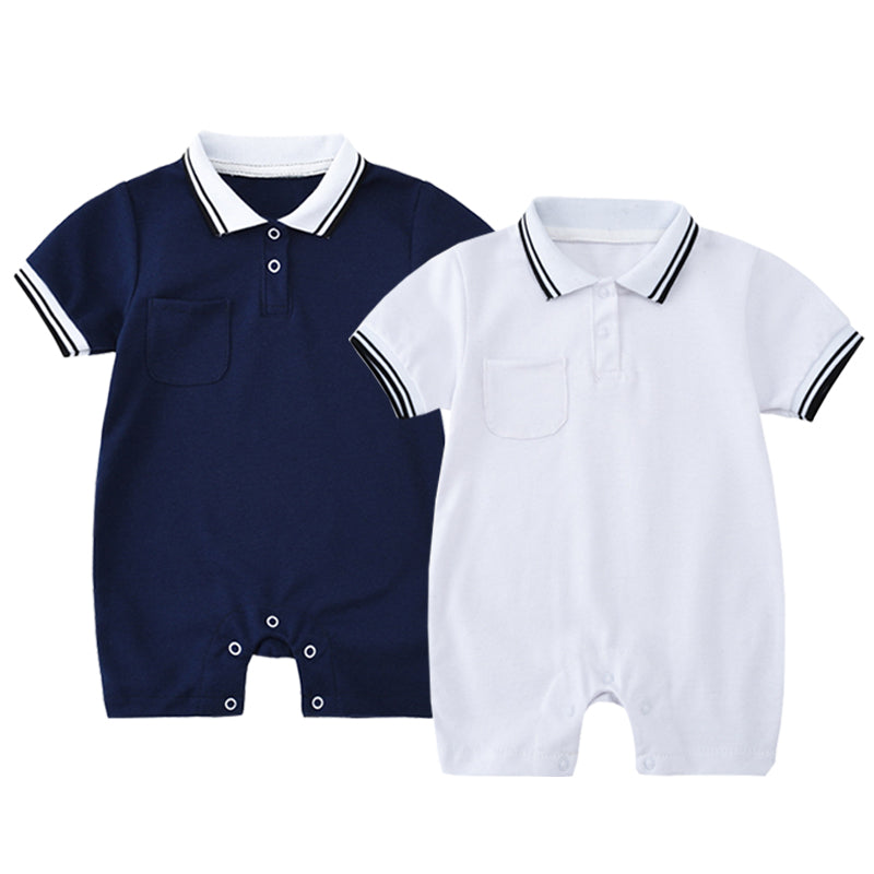 Boys And Girls Preppy Fashion Lapel Romper
