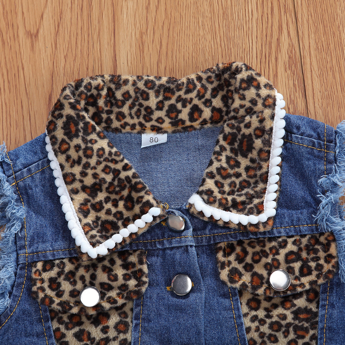 Girls Denim Cheetah Sleeveless Tank Top Shorts 2pc Set