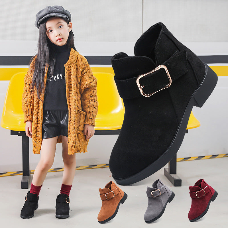 Big kids suede leather boots for girls, lightweight and wear-resistant, suitable for spring, autumn, and winter.