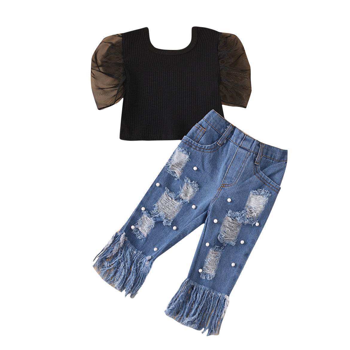 Ripped Hole Embellished Raw Edge Jeans