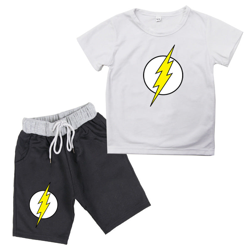 Flash Print Cotton Short-sleeved T-shirt with Shorts Set