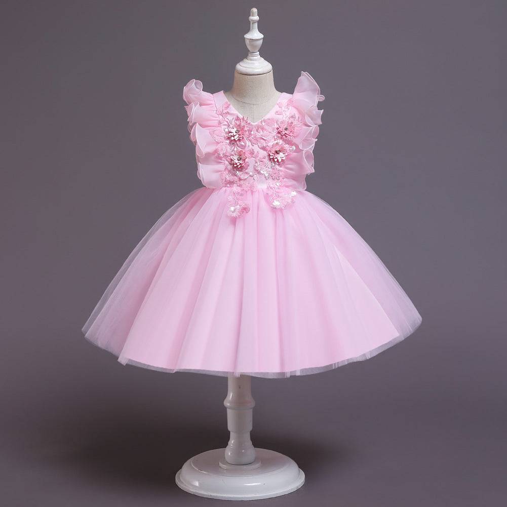 V-neck Ruffled Shoulder Girl Dress