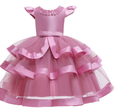 Girls Sequin Embroidered Solid Color Wedding Princess Dresses