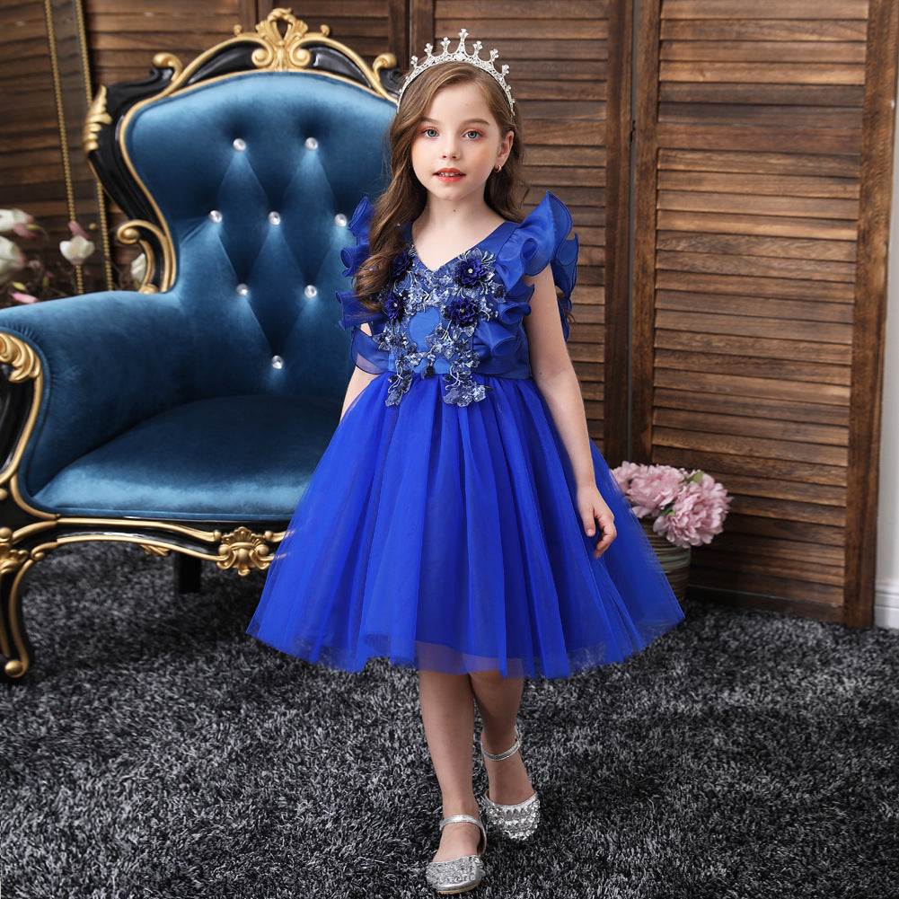 V-neck Ruffled Shoulder Girl Dress