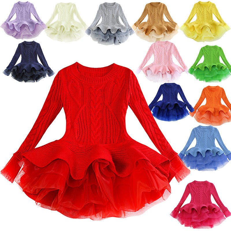Classy warm sweater TuTu girl dress in various colors, cotton blend fabric.