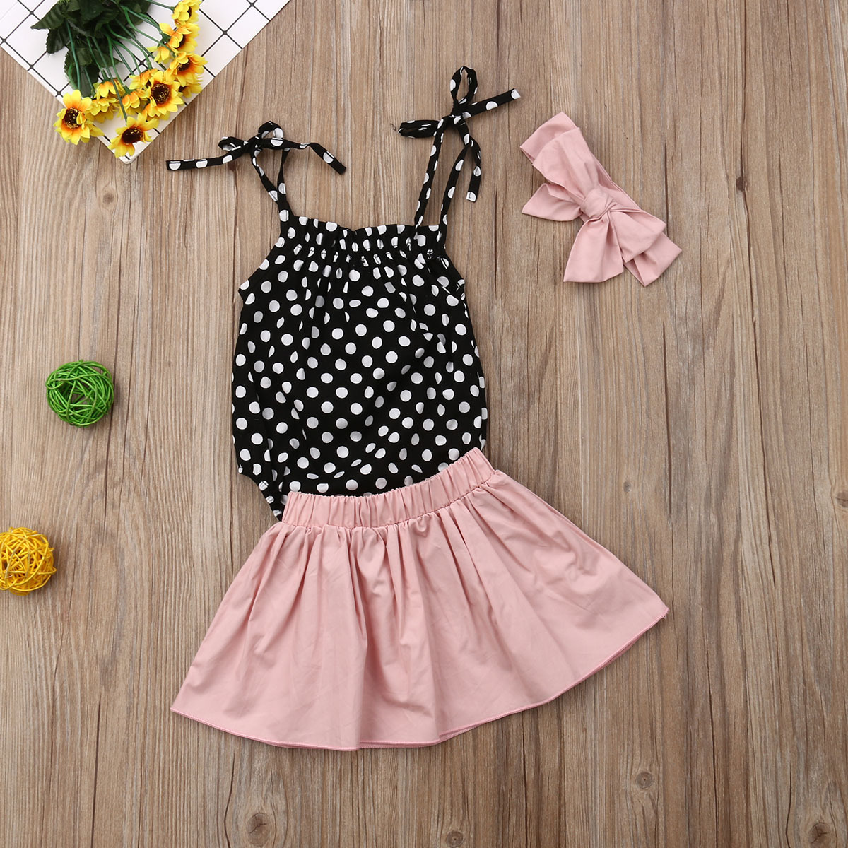 Baby Girls Polka Dot Strap Shirt with Skirt Clothing Set