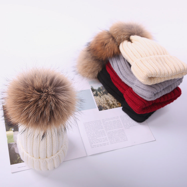 Autumn and winter hair ball children's wool hat