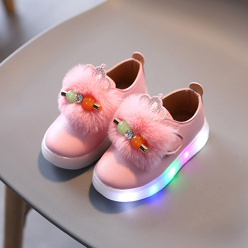 Flashing Girl Shoes with fur Bow