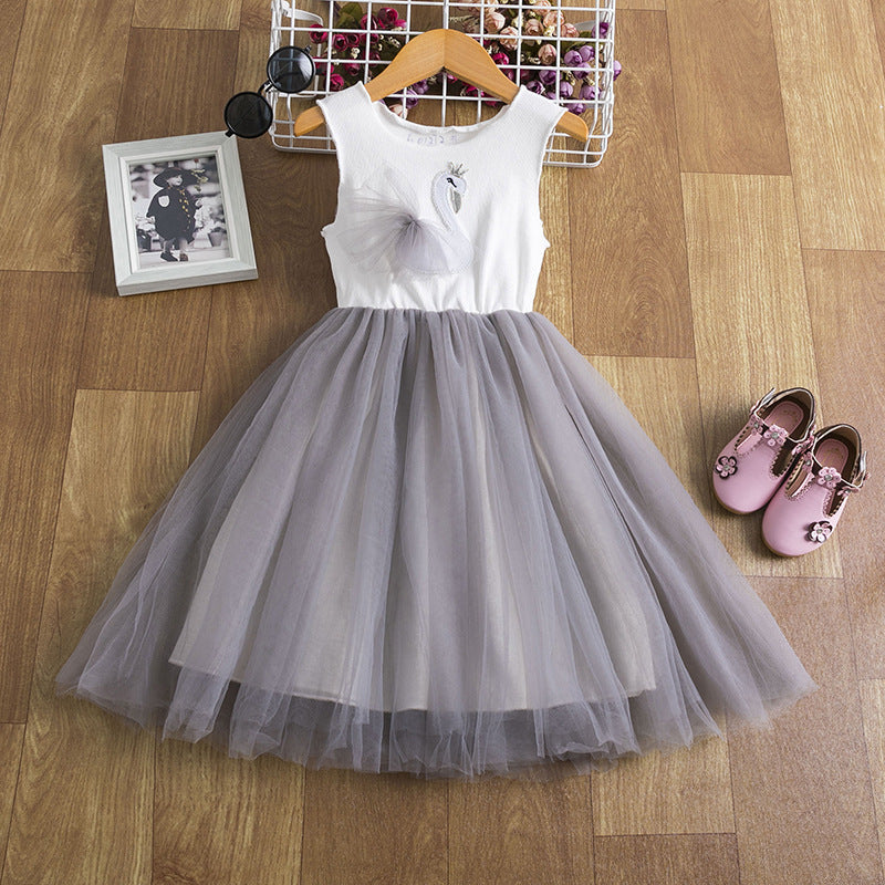 Little Girls Short Sleeved Swan Dress
