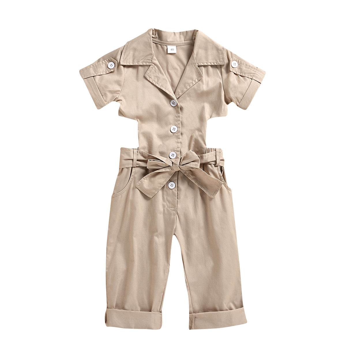 Girls Khaki One Piece Jumpsuit Stylish Summer Cotton Wear