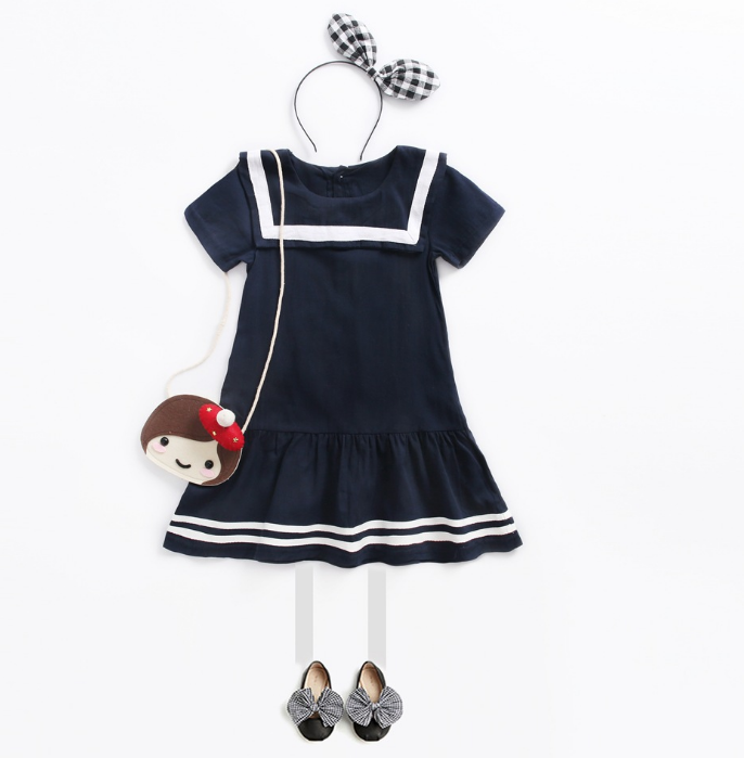 Girls Uniform Fashion Short Sleeve Cotton Dress
