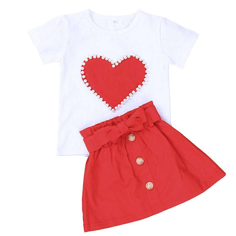 Girl Pearl Love Short Sleeve Set