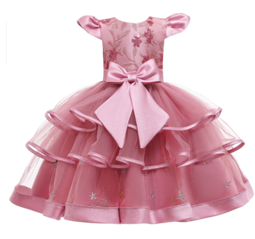 Girls Sequin Embroidered Solid Color Wedding Princess Dresses
