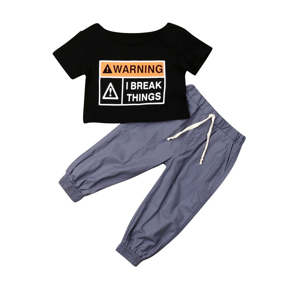 Letter Printed Short Sleeve Tethered Pants Set