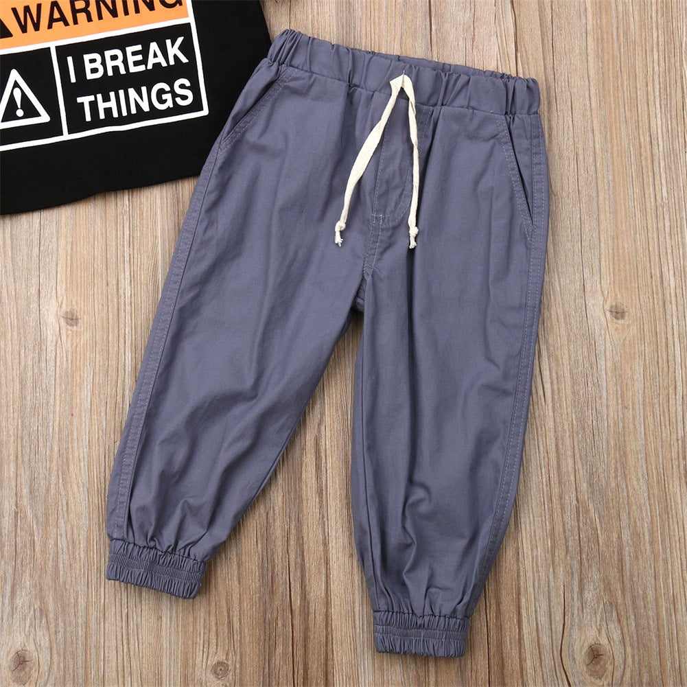 Letter Printed Short Sleeve Tethered Pants Set