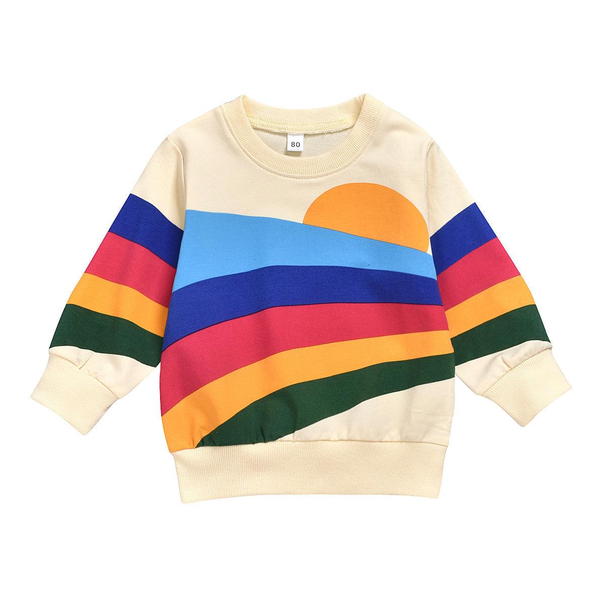 Rainbow Print Long Sleeved Round Neck Sweater