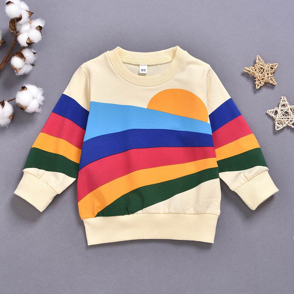 Rainbow Print Long Sleeved Round Neck Sweater