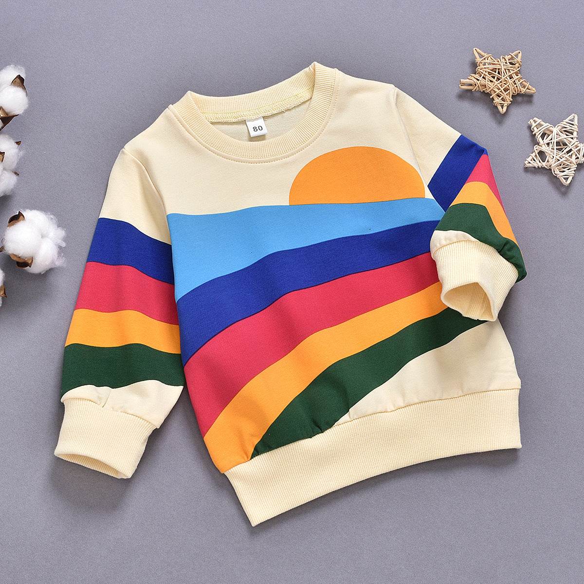 Rainbow Print Long Sleeved Round Neck Sweater