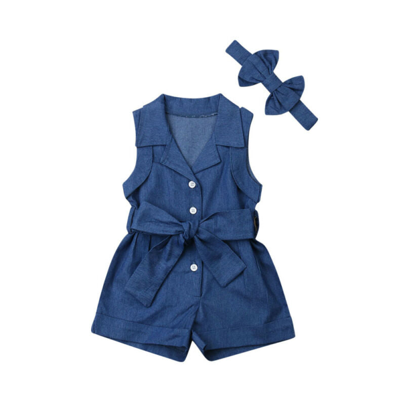 Girls Casual Sleeveless Denim Romper