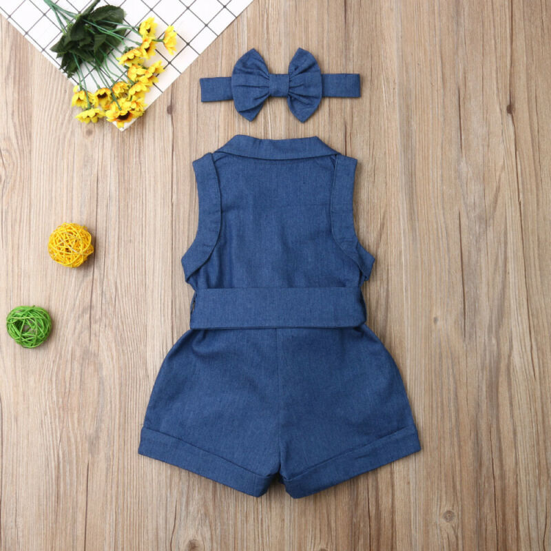 Girls Casual Sleeveless Denim Romper