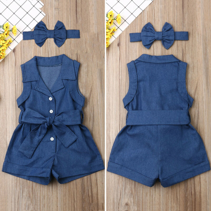 Girls Casual Sleeveless Denim Romper