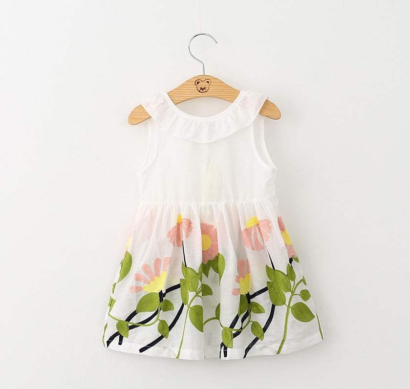 Girls Exquisite Embroidered Dress Cotton V-Neck