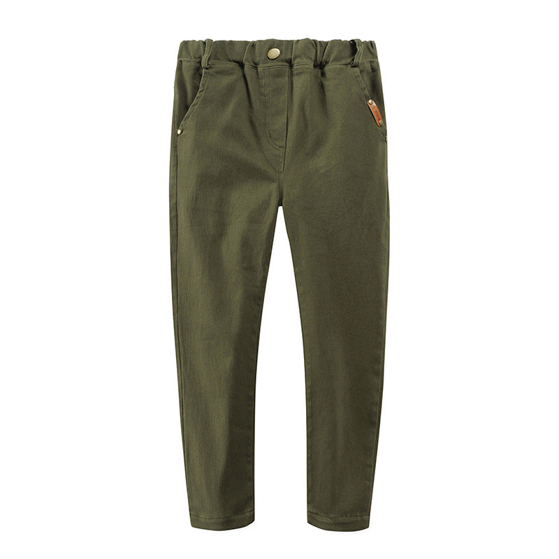 Children's Stretch Cotton Trousers Slim-Fit Middle-Aged Boys