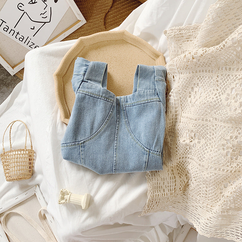 Girls Fashion Square Collar Denim Skirt