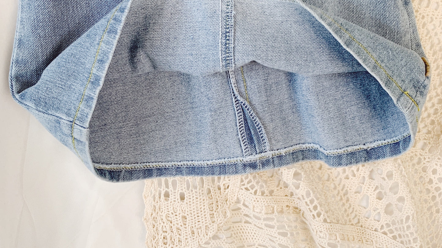 Girls Fashion Square Collar Denim Skirt