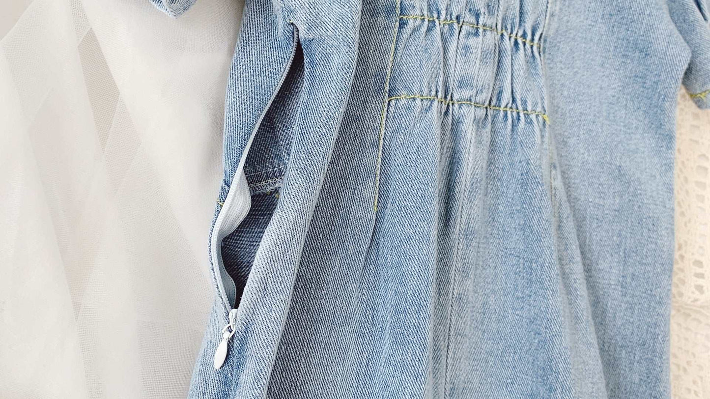 Girls Fashion Square Collar Denim Skirt