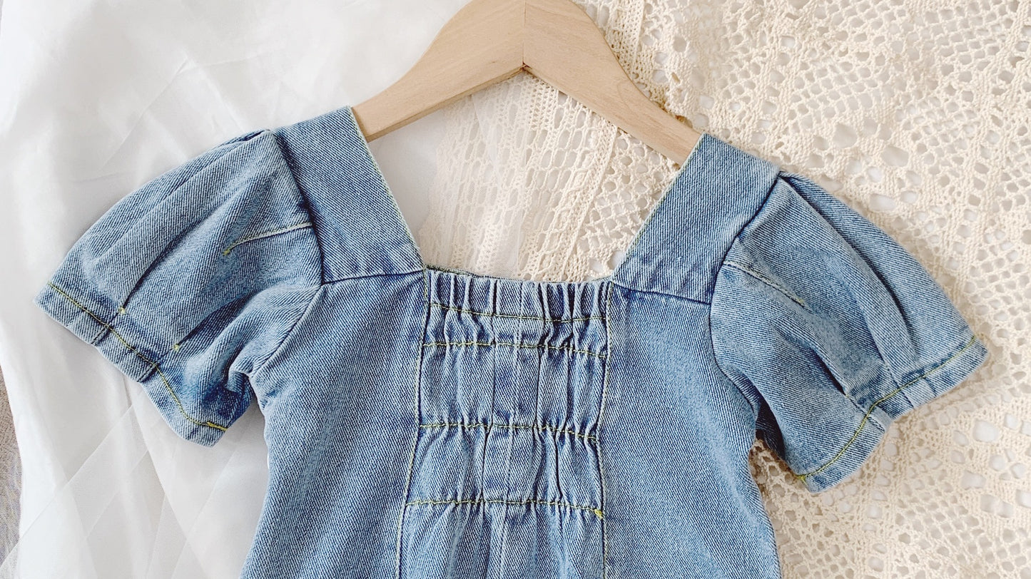 Girls Fashion Square Collar Denim Skirt